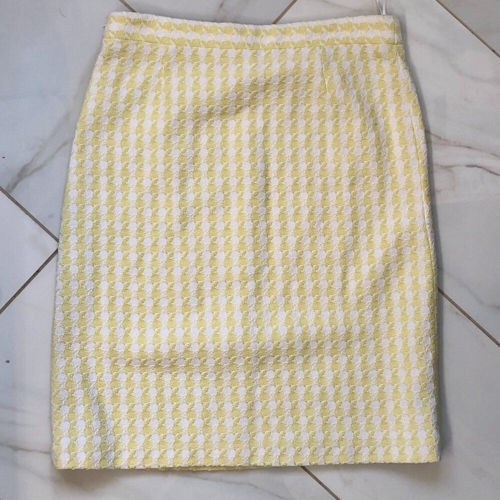 Banana Republic Yellow and White Houndstooth Pencil Skirt Size 8